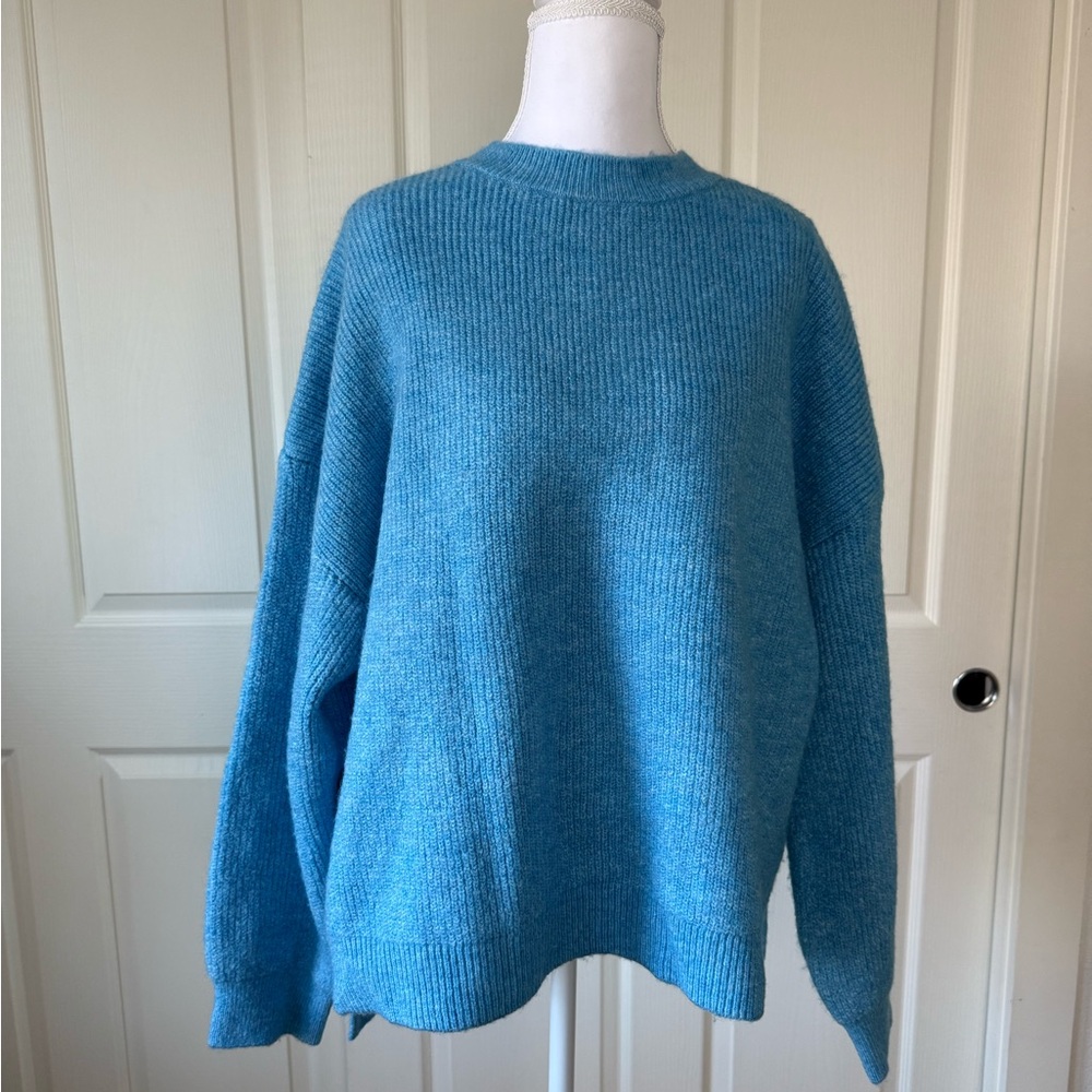 Mango Women's Sky Blue Crew Neck Sweater